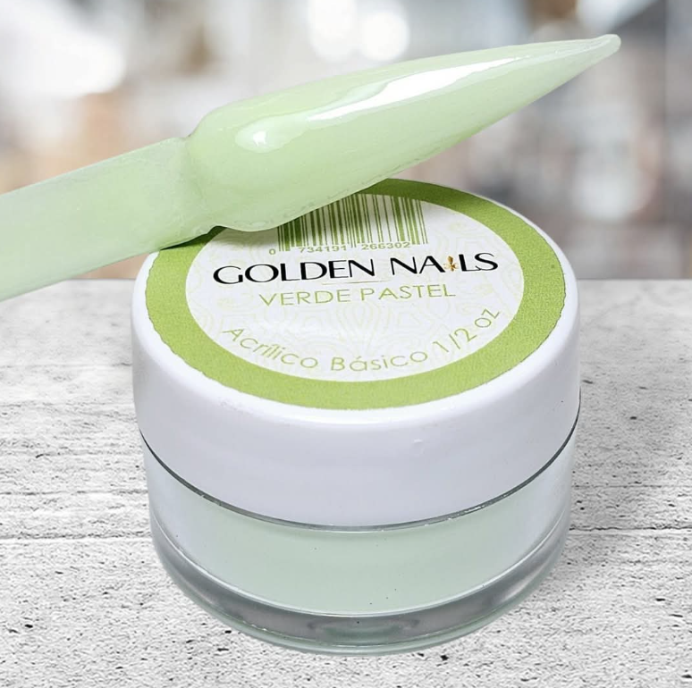 ACRILICO VERDE PASTEL GOLDEN NAILS